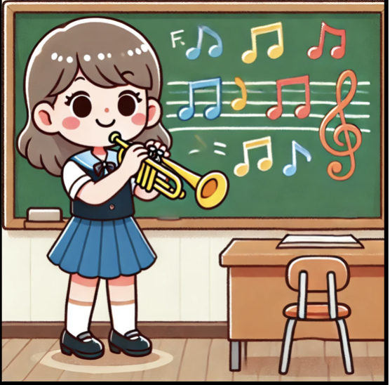 Elementary student arriving at school with a trumpet