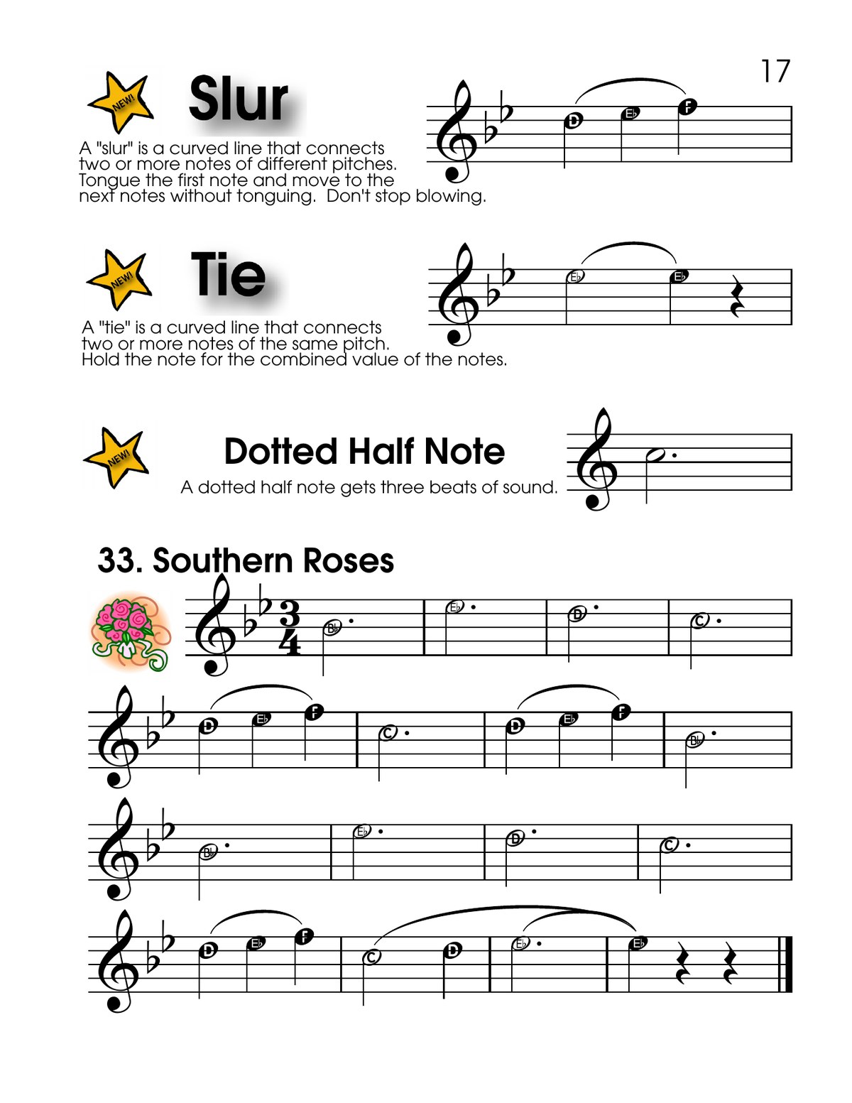 Slurs ties and dotted half notes