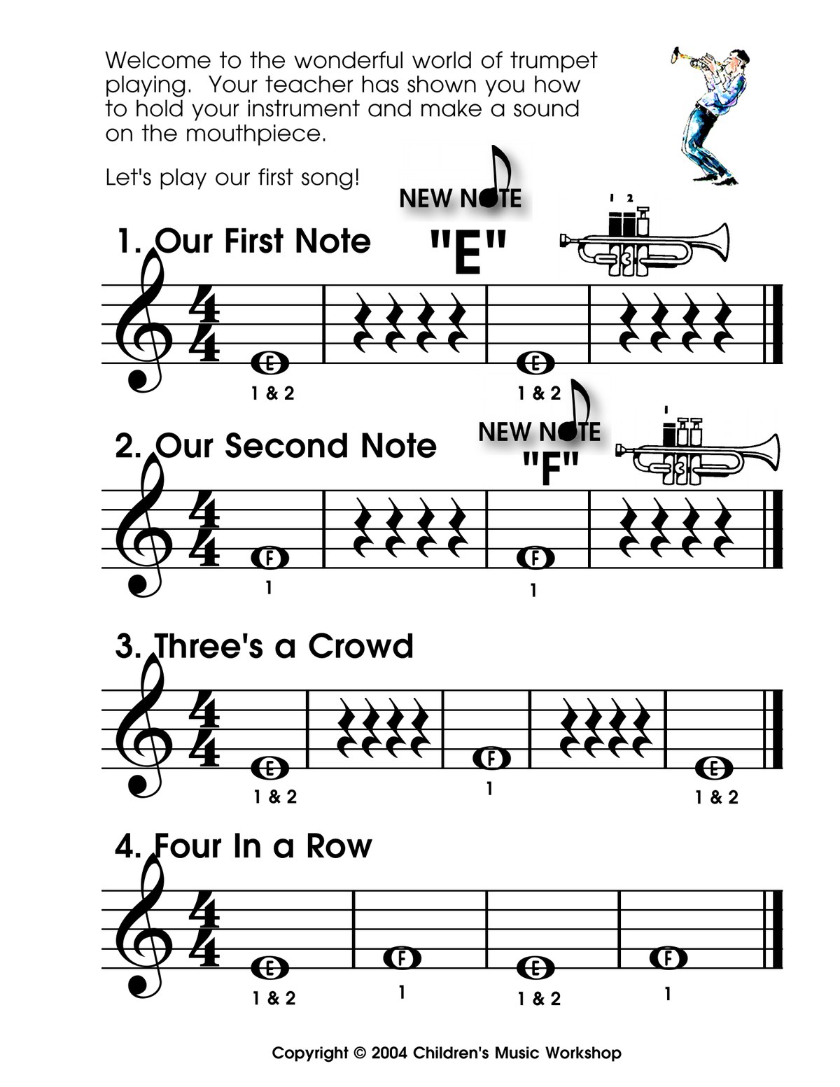 First trumpet notes in The Beginning Band Fun Book