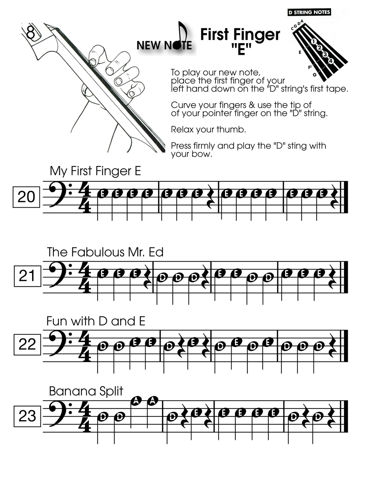 First finger E beginner cello lesson