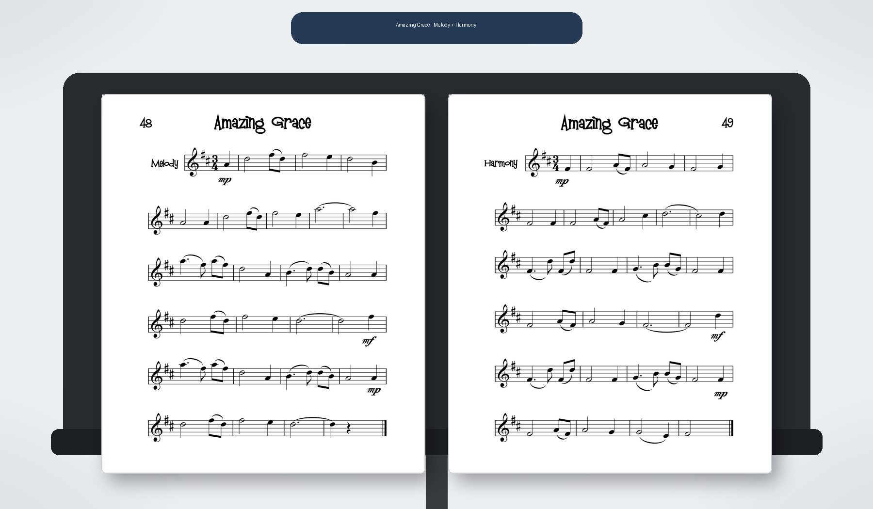 Amazing Grace violin duet melody and harmony