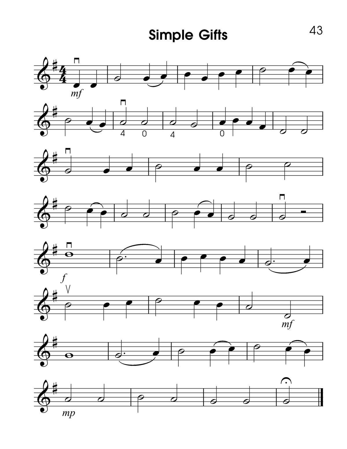 Simple Gifts intermediate violin music
