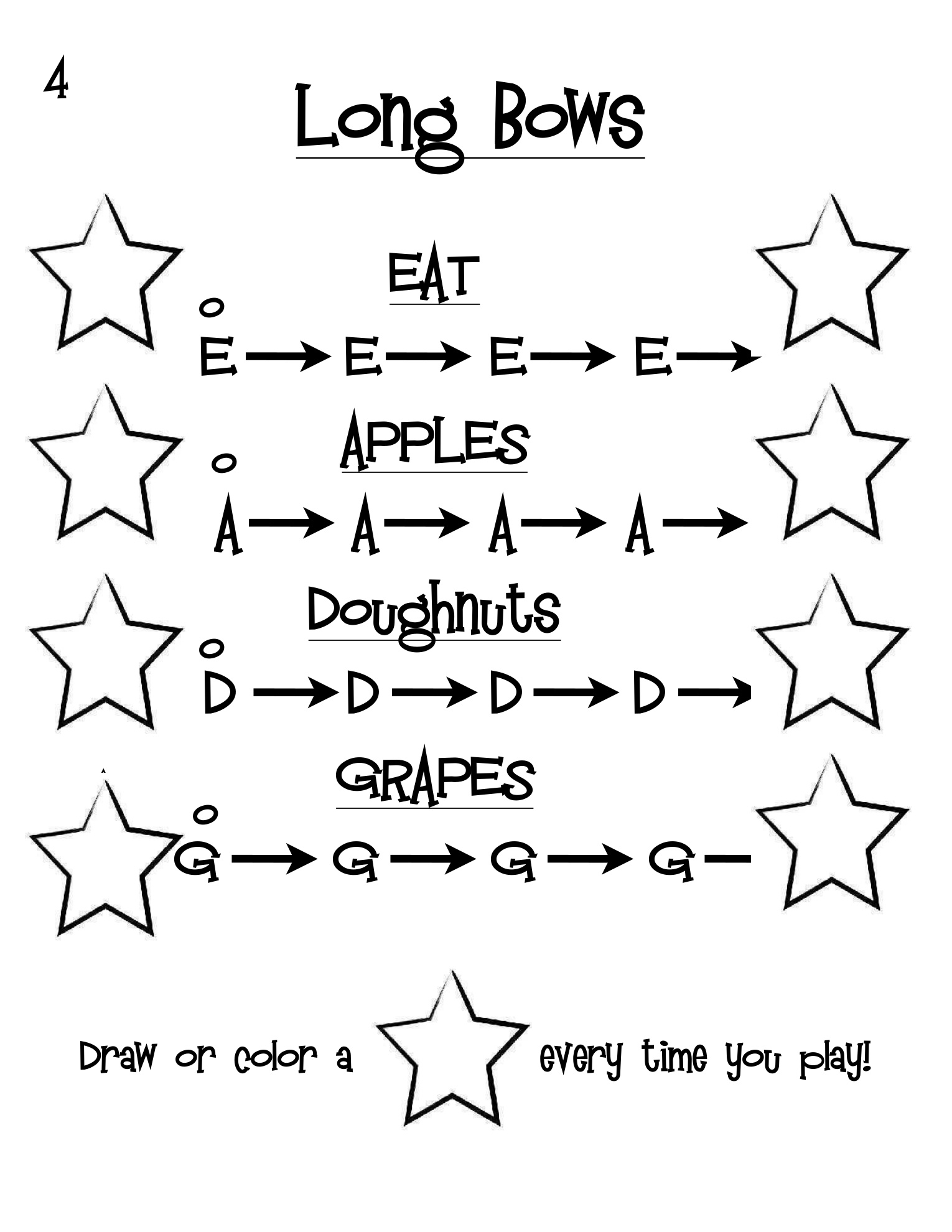 Long Bows activity page from My First Violin Fun Book