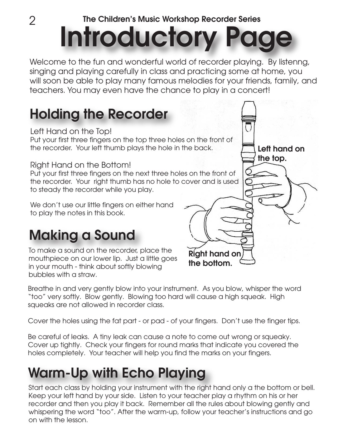Recorder Fun Book introductory recorder technique page