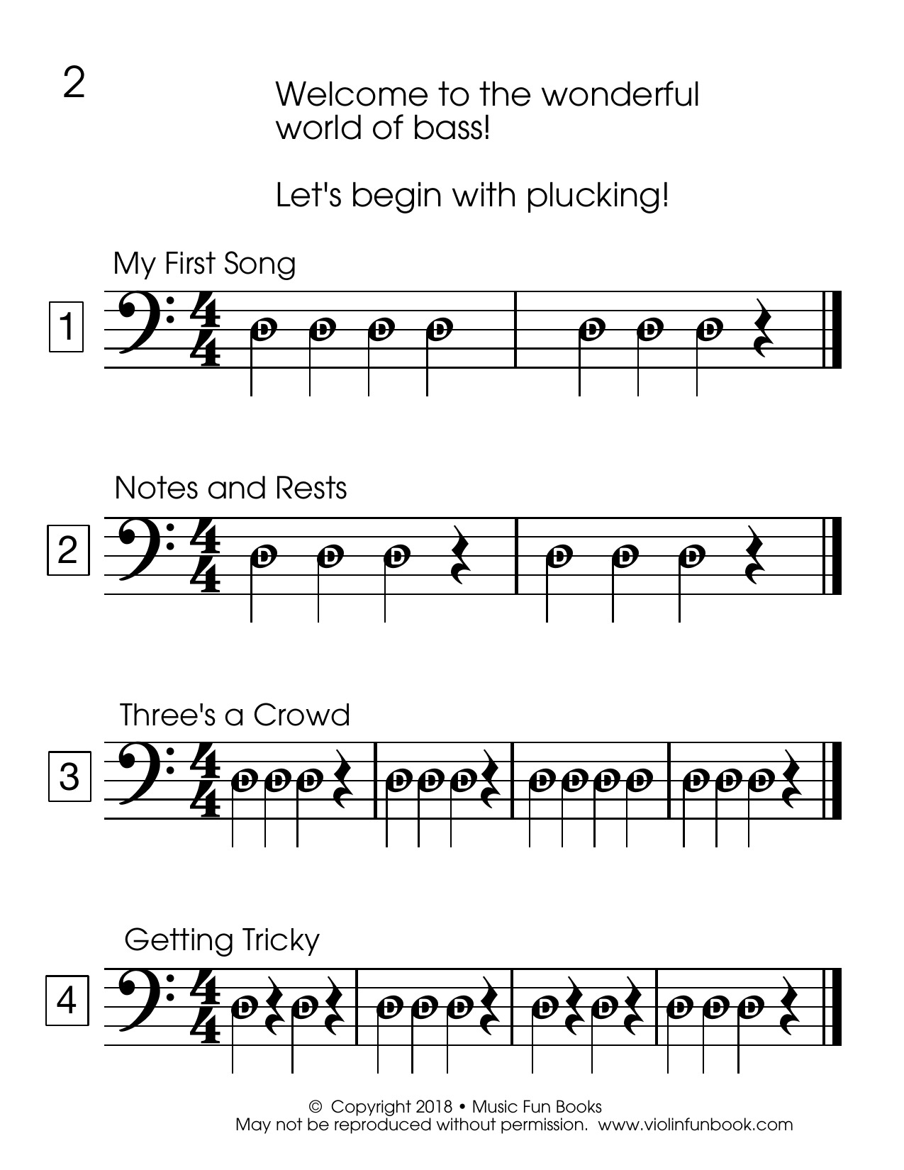 Opening pizzicato exercises from The Bass Fun Book