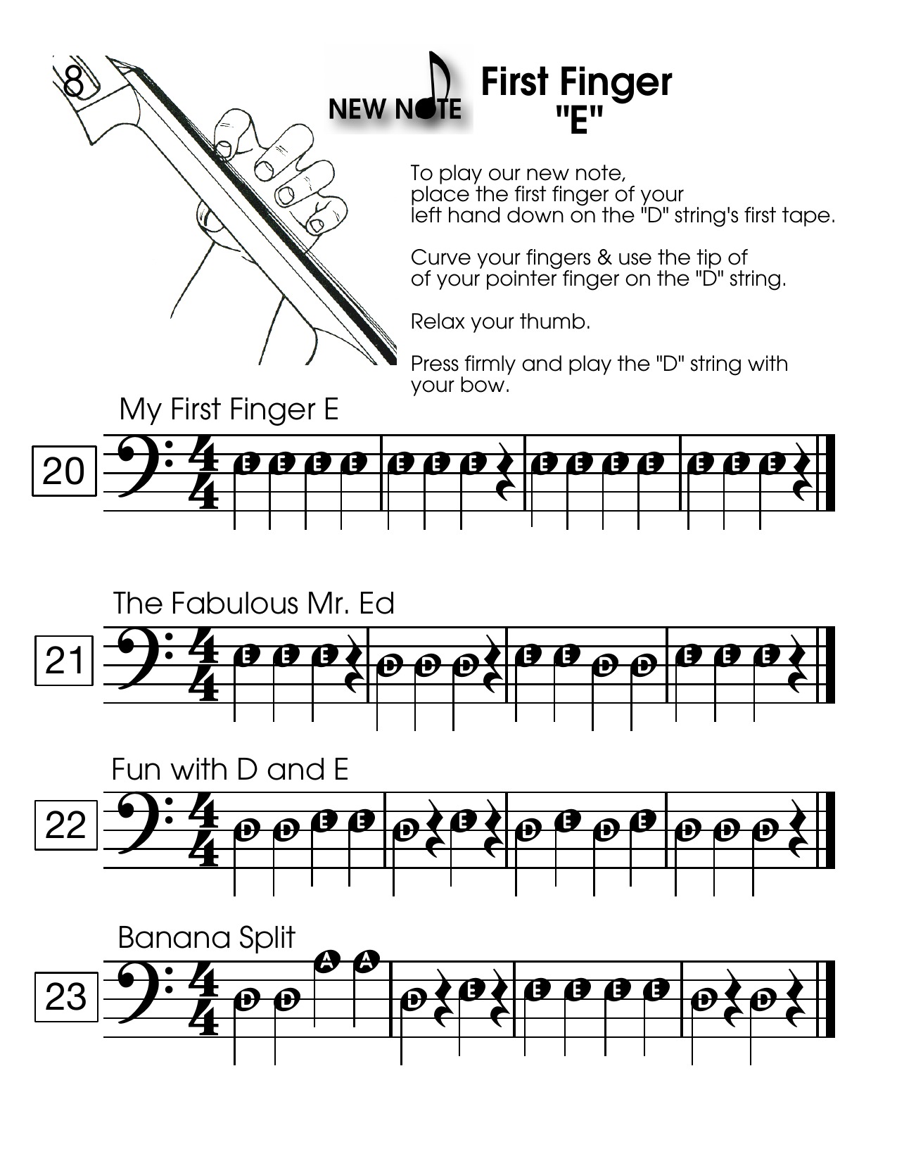 First finger E lesson for beginning double bass