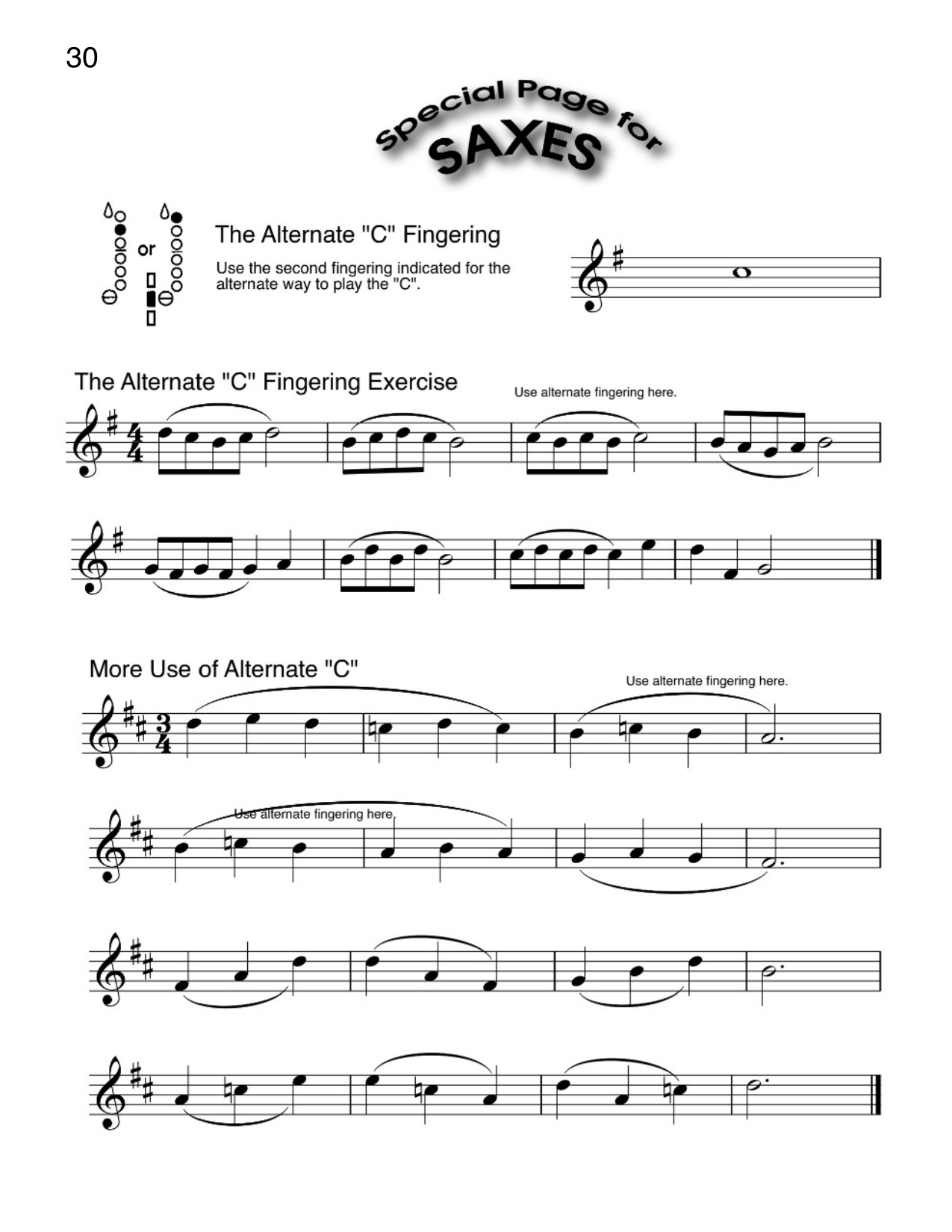 Alternate C fingering special saxophone page