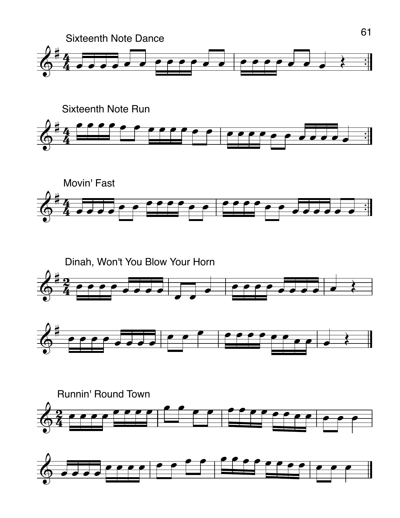 Sixteenth-note studies in Best Beginning Saxophone Book