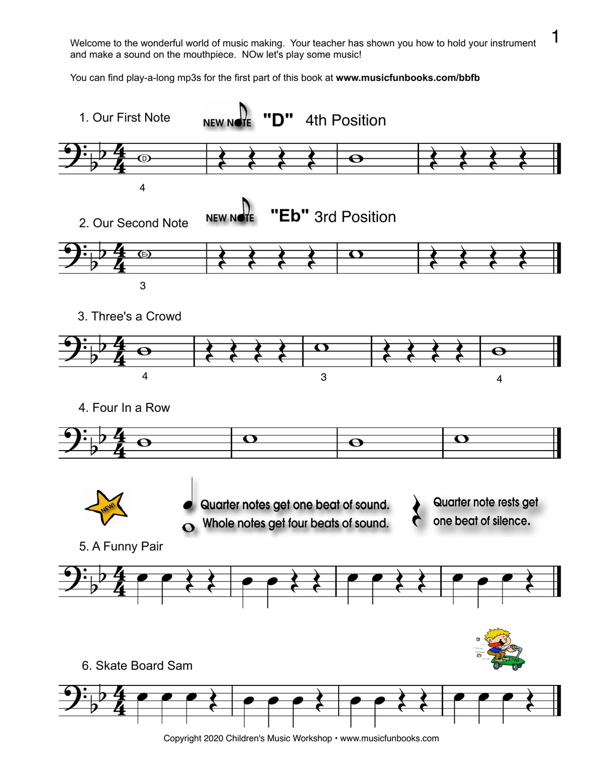 First notes in Best Beginning Trombone Book for Kids