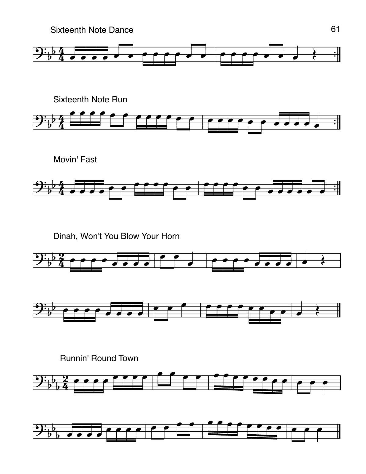 Sixteenth-note studies in Best Beginning Trombone Book