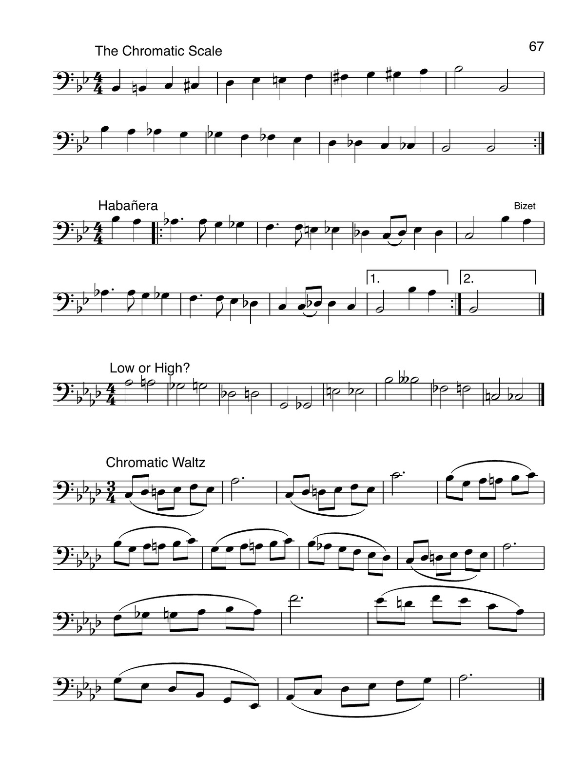 Chromatic scale and Habanera in Best Beginning Trombone Book